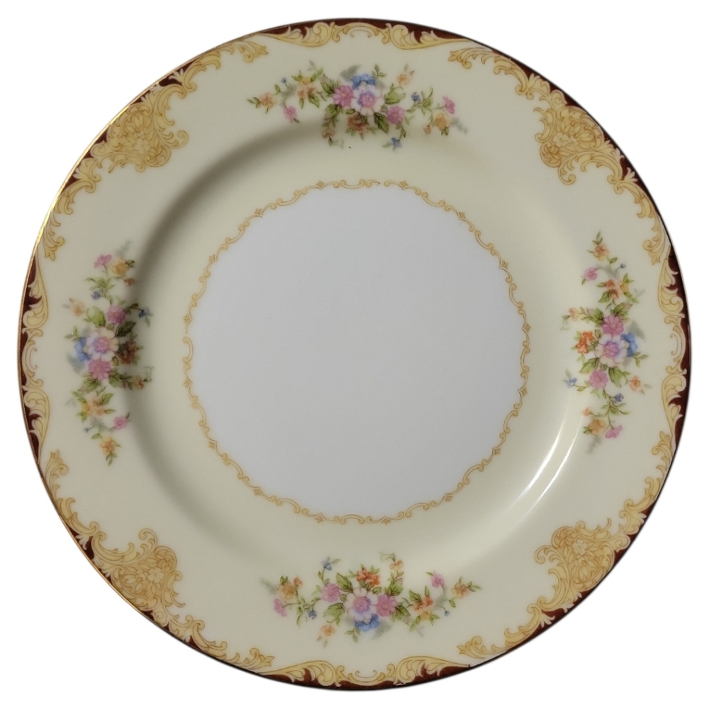 Vtg 40's Noritake "MYSTERY 175" SALAD PLATE 7 3/4" Porcelain Gold Trim War Time